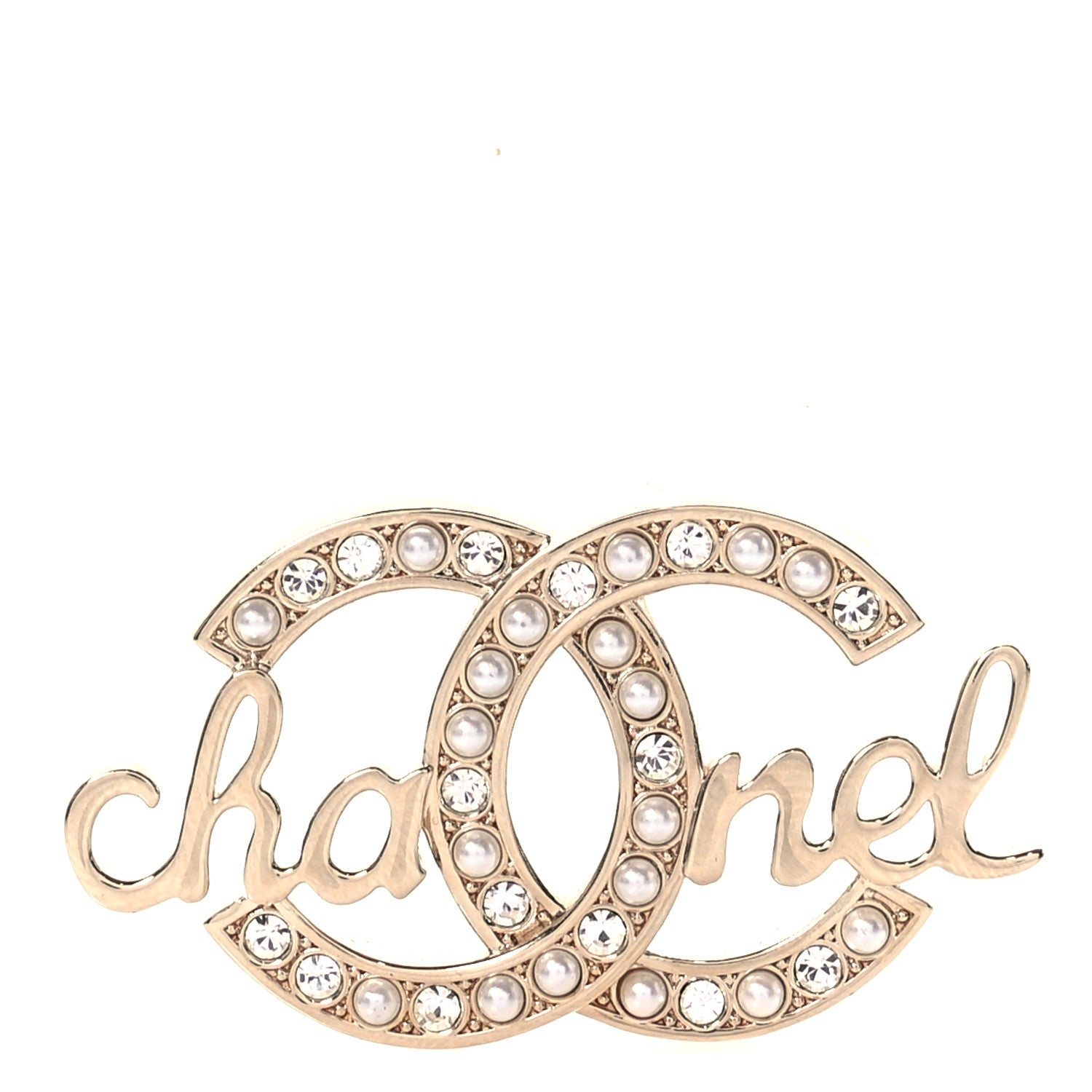 Chanel Graduated Pearl Crystal CC Brooch Gold 1 of 4