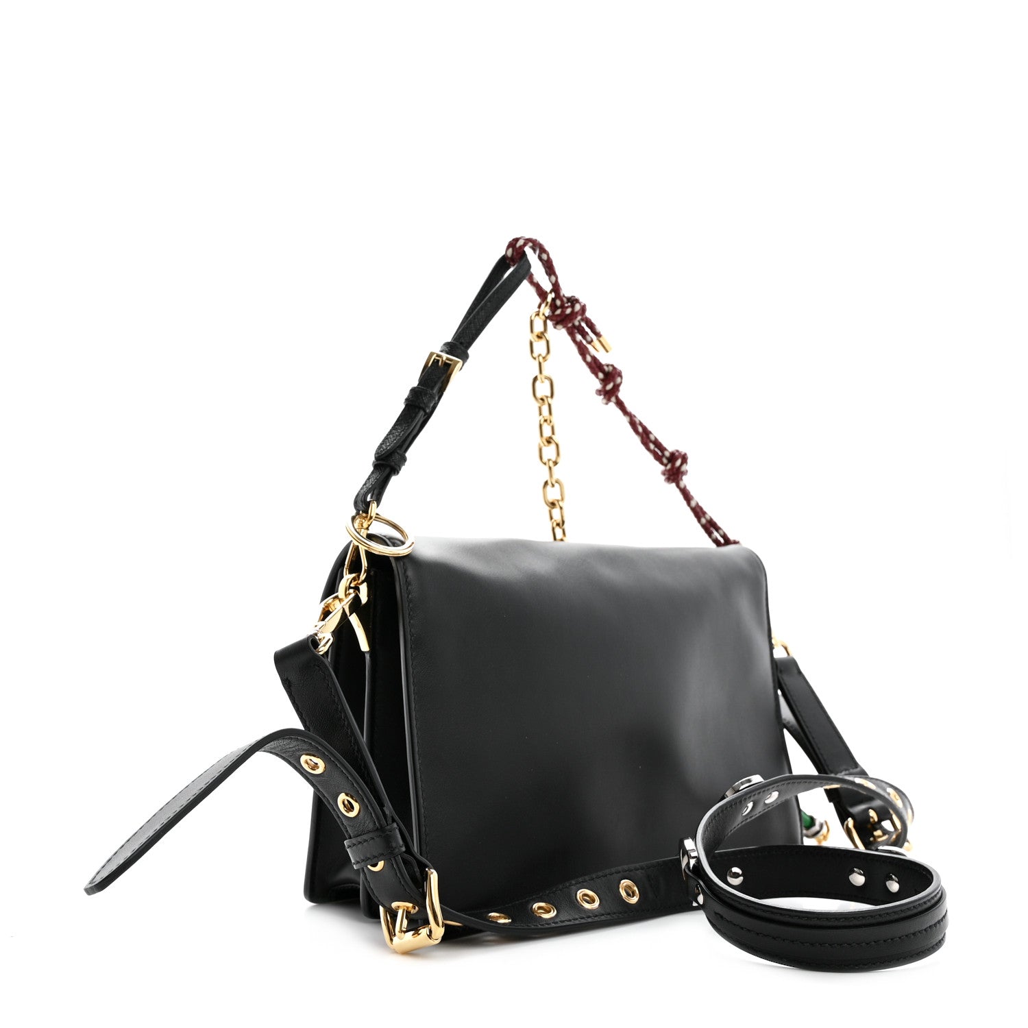 Prada Calfskin Soft Sound Charms Shoulder Bag Black 3 of 11