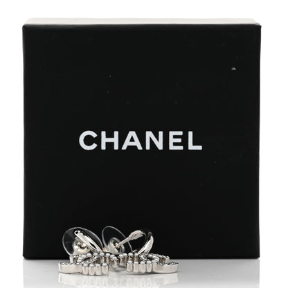 Chanel Metal Pearl Crystal CC Drop Earrings Silver 5 of 5