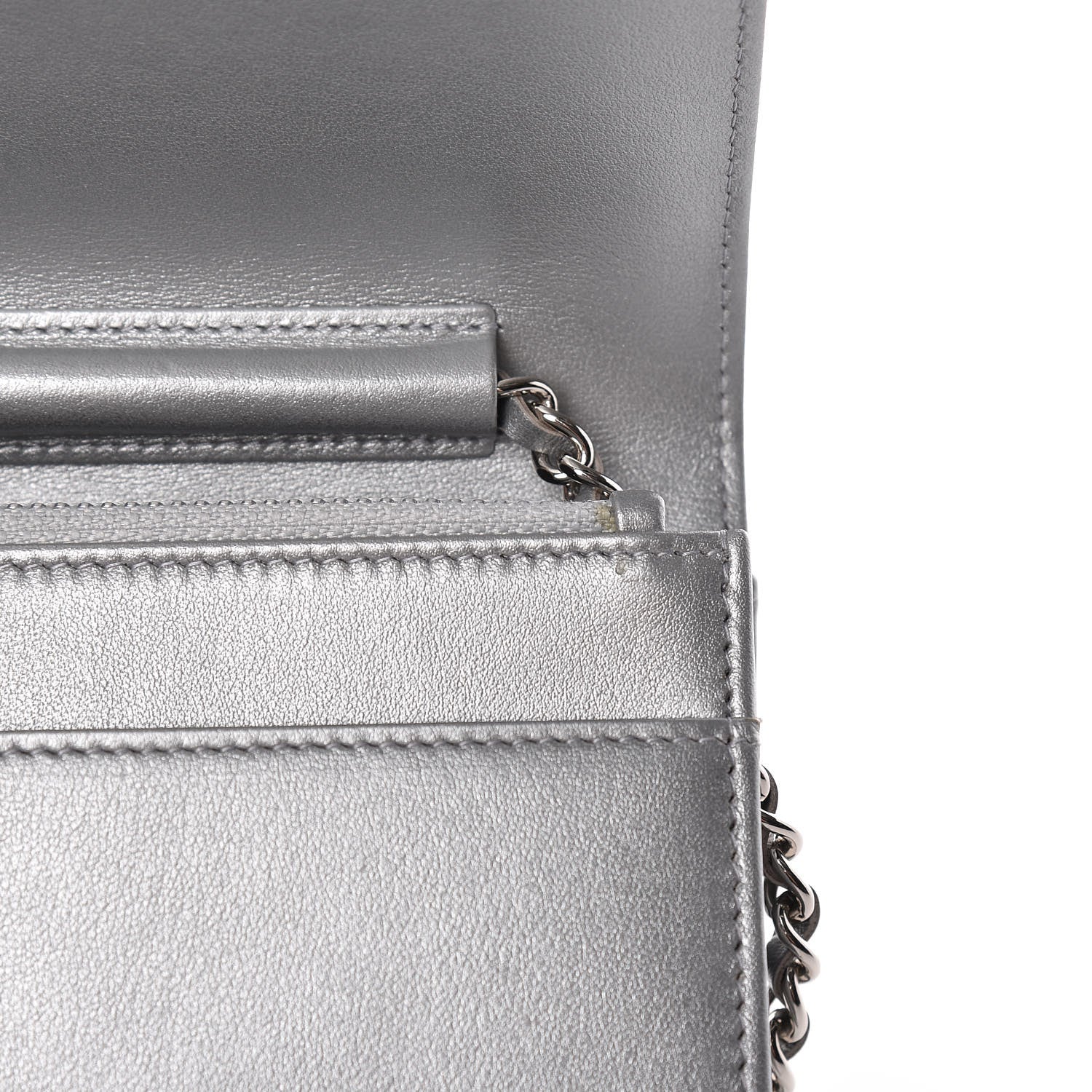Chanel Metallic Lambskin Camellia Crystal Wallet on Chain WOC Silver 13 of 14