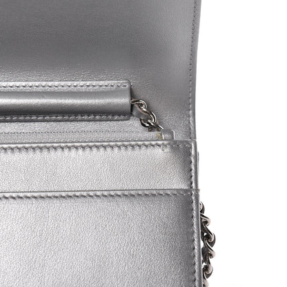 Chanel Metallic Lambskin Camellia Crystal Wallet on Chain WOC Silver 13 of 14