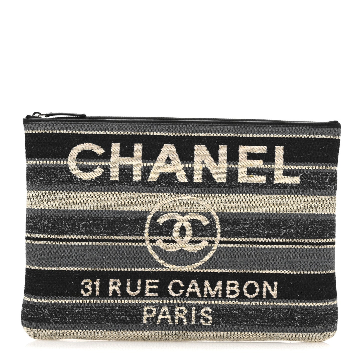 Striped Canvas Large Deauville Pouch Clutch Black