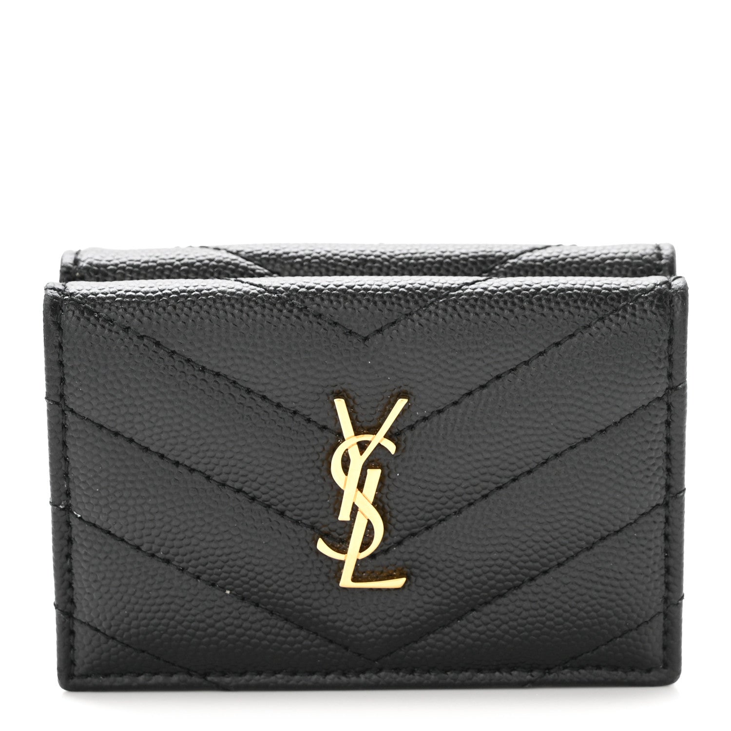 Saint Laurent Grain De Poudre Matelasse Chevron Monogram Origami Tiny Wallet Black 1 of 7