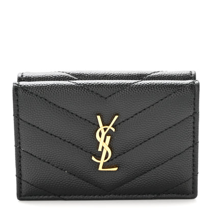Saint Laurent Grain De Poudre Matelasse Chevron Monogram Origami Tiny Wallet Black 1 of 7