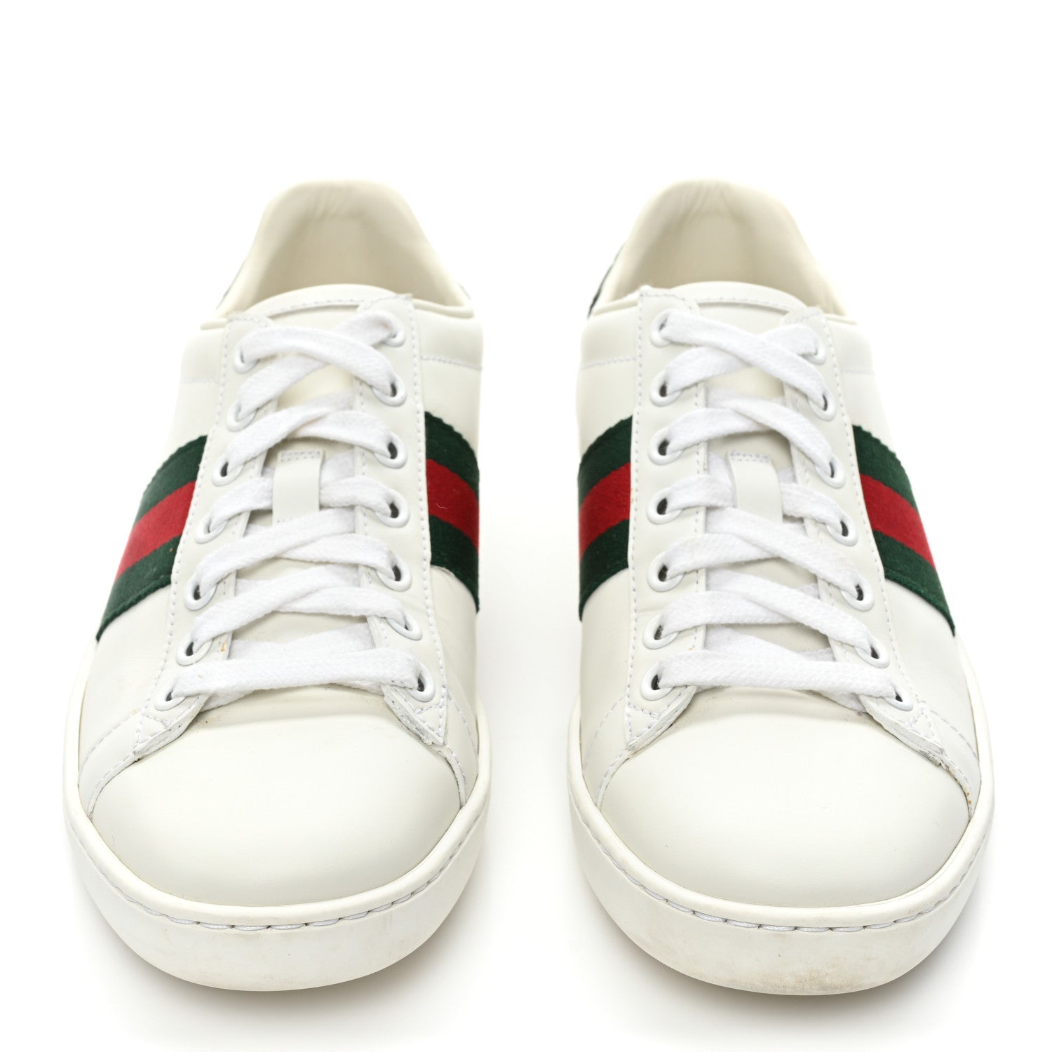 Gucci Calfskin Crocodile Web Womens Ace Sneakers 35 White Green 2 of 9