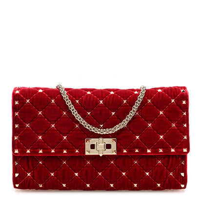 Valentino Garavani Velvet Rockstud Spike Wallet on Chain Rosso Valentino 1 of 9