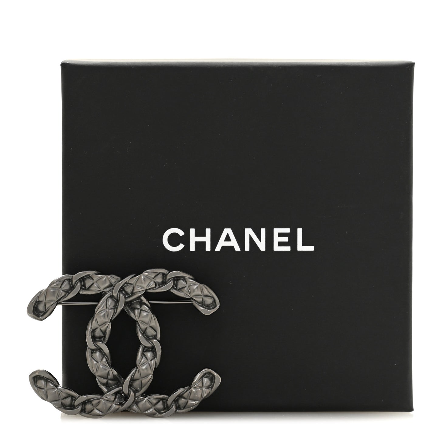 Quilted CC Brooch Ruthenium