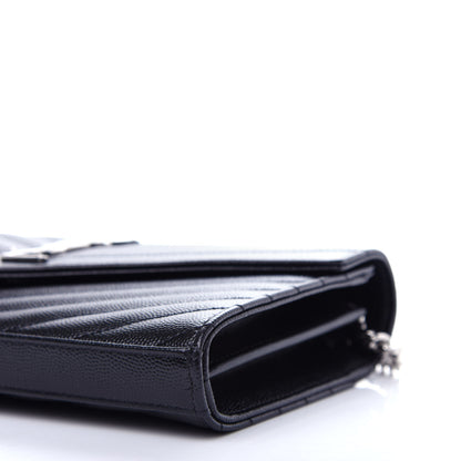 Saint Laurent Grain De Poudre Matelasse Chevron Monogram Chain Wallet Black 8 of 9