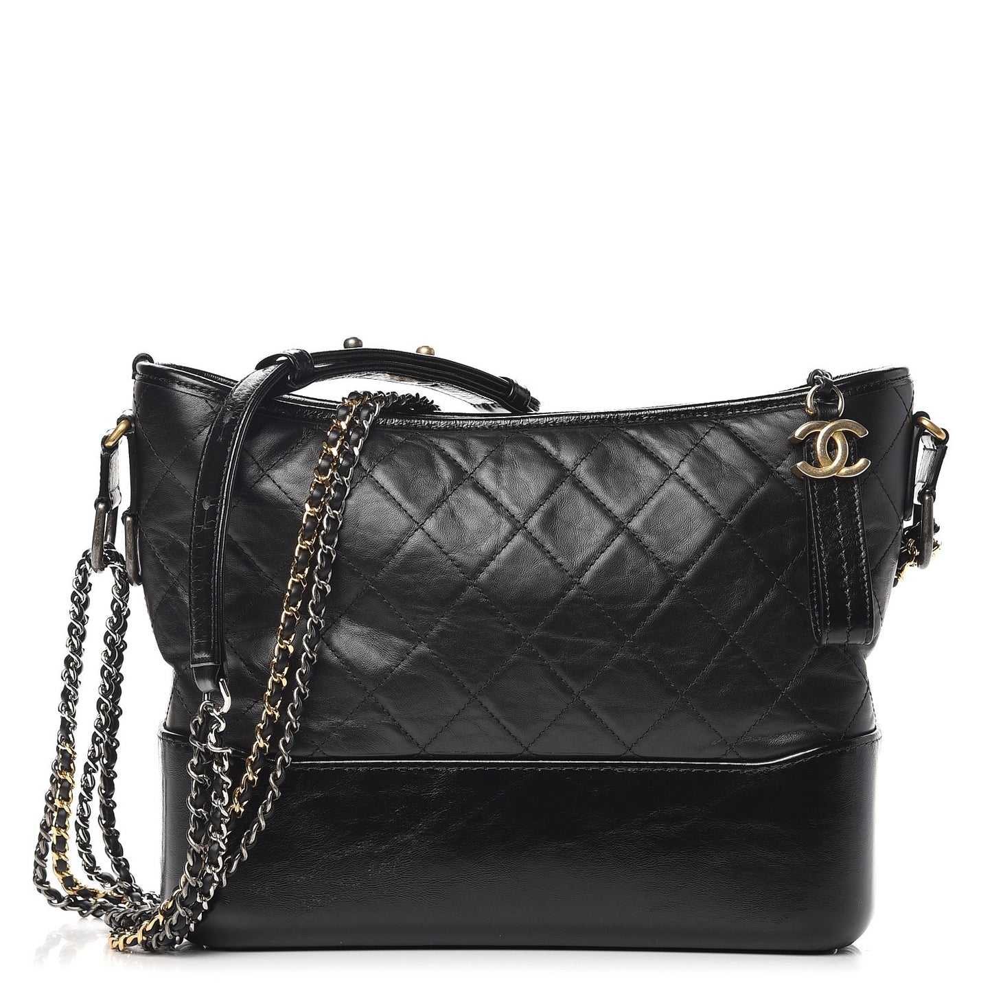 Aged Calfskin Quilted Medium Gabrielle Hobo Black