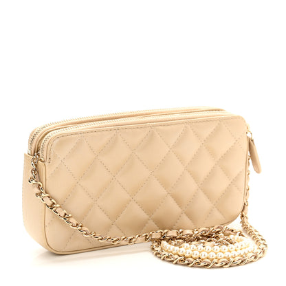 Chanel Iridescent Lambskin Quilted Pearl Clutch With Chain Beige 3 of 14