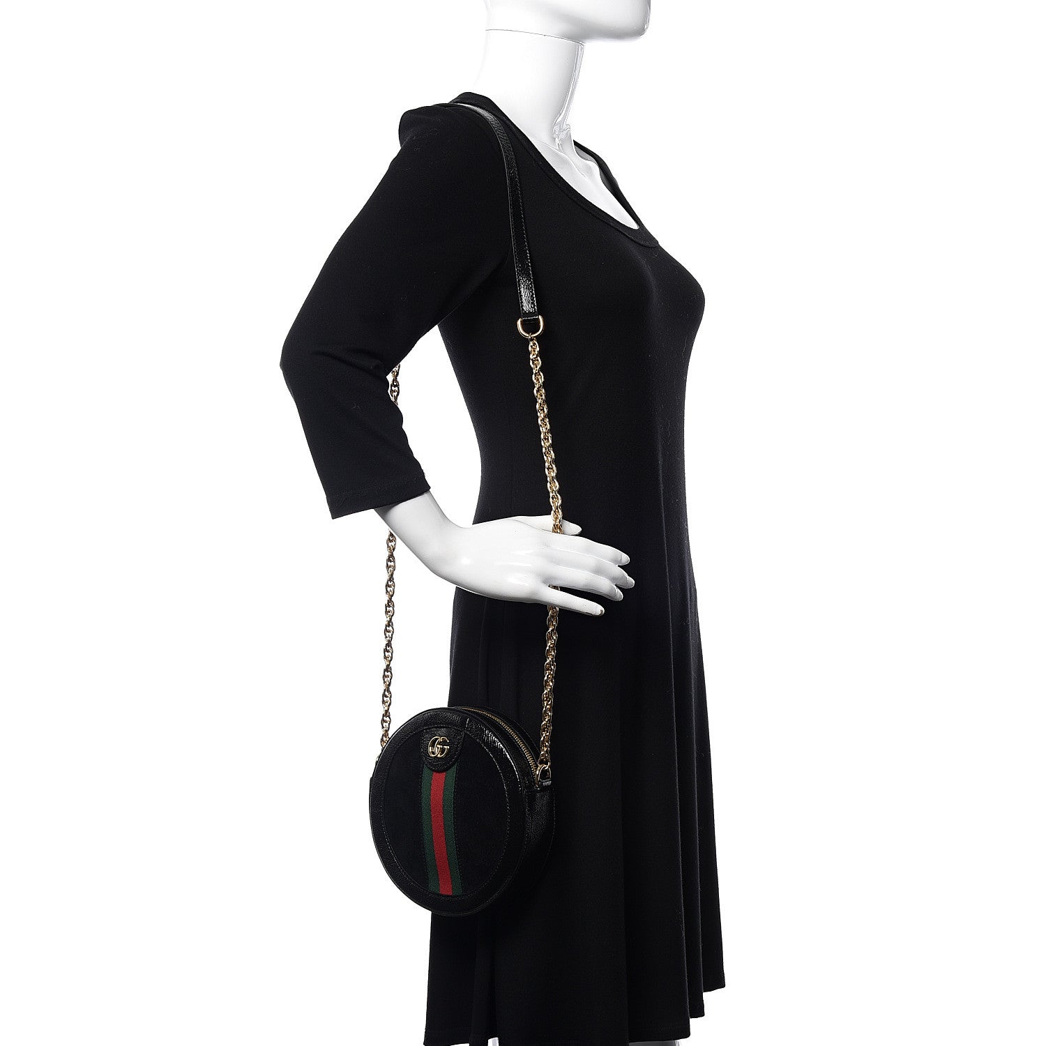 Gucci Suede Patent Web Mini Ophidia Round Shoulder Bag Black 2 of 10