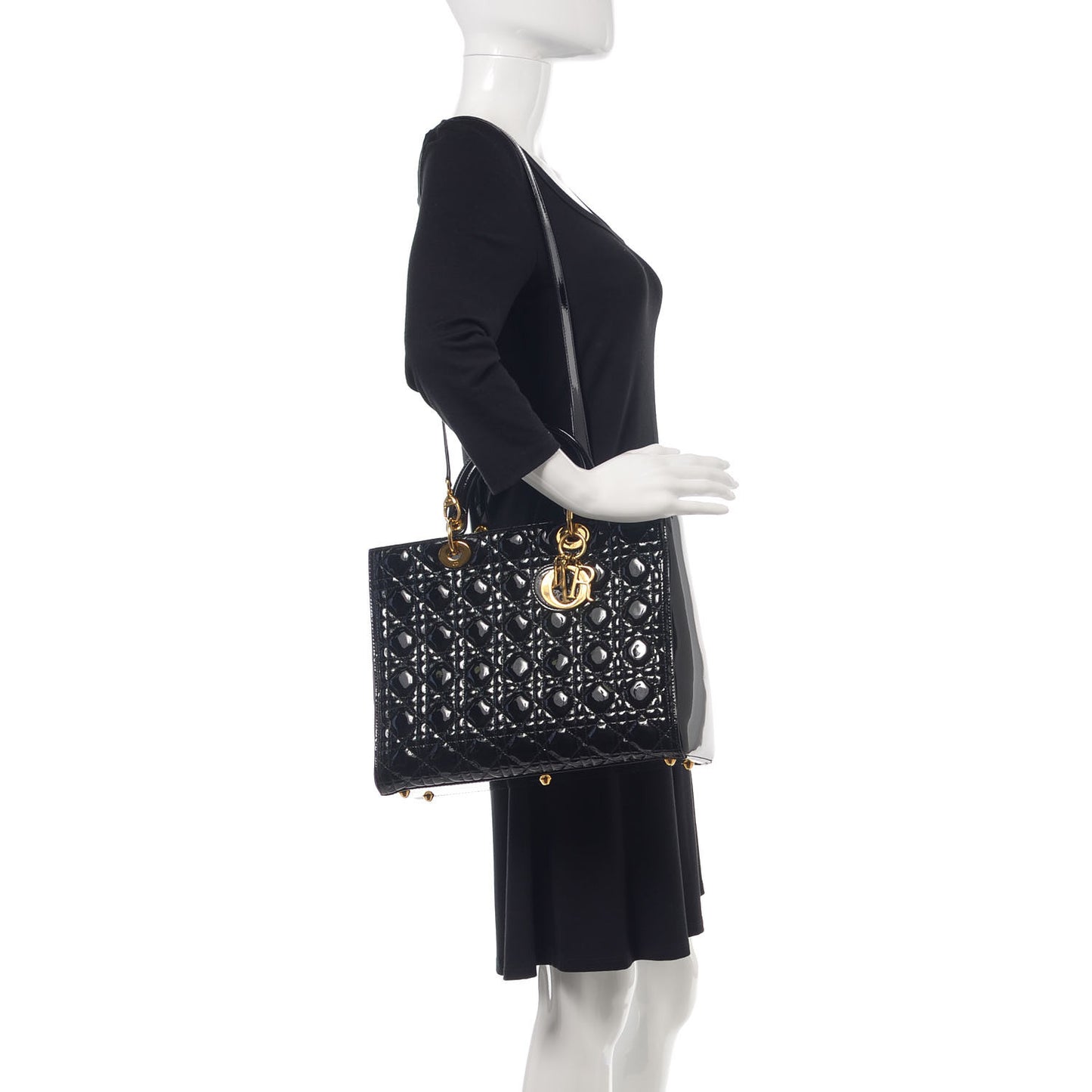 Patent Cannage Large Lady Dior Black