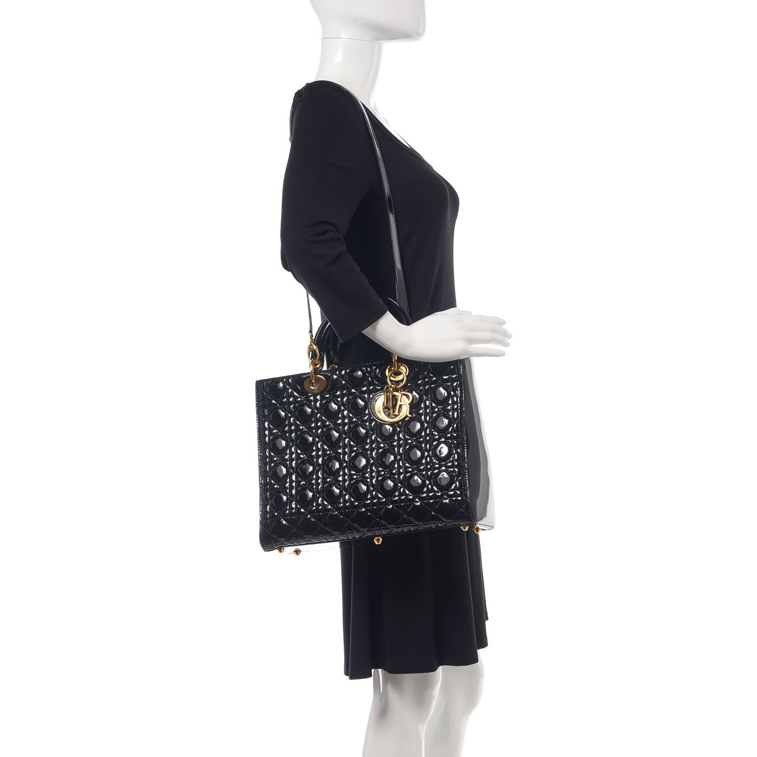 Christian Dior Patent Cannage Large Lady Dior Black 2 of 10
