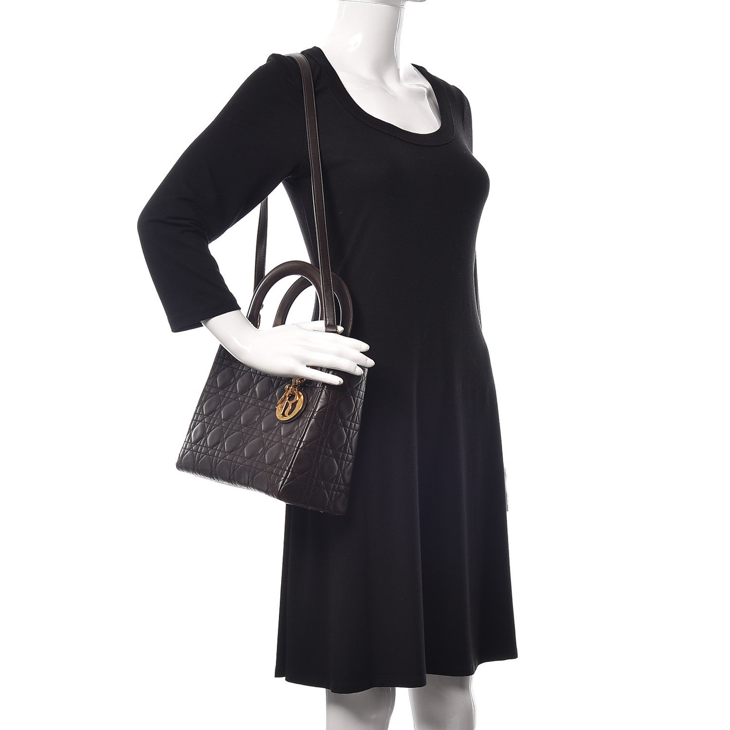 Lambskin Cannage Medium Lady Dior Dark Brown