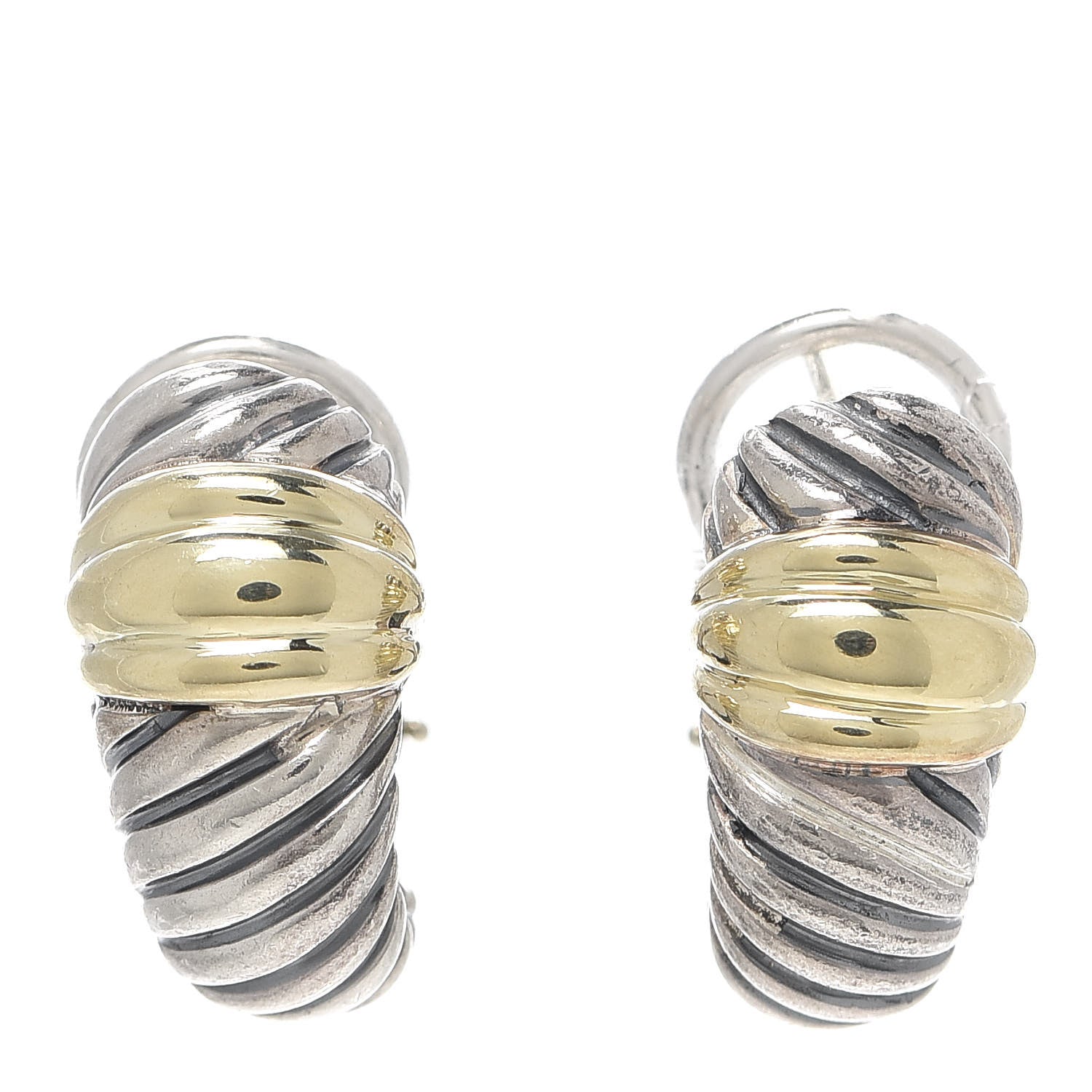 David Yurman Sterling Silver 14K Yellow Gold Thoroughbred Shrimp Earrings 1 of 4
