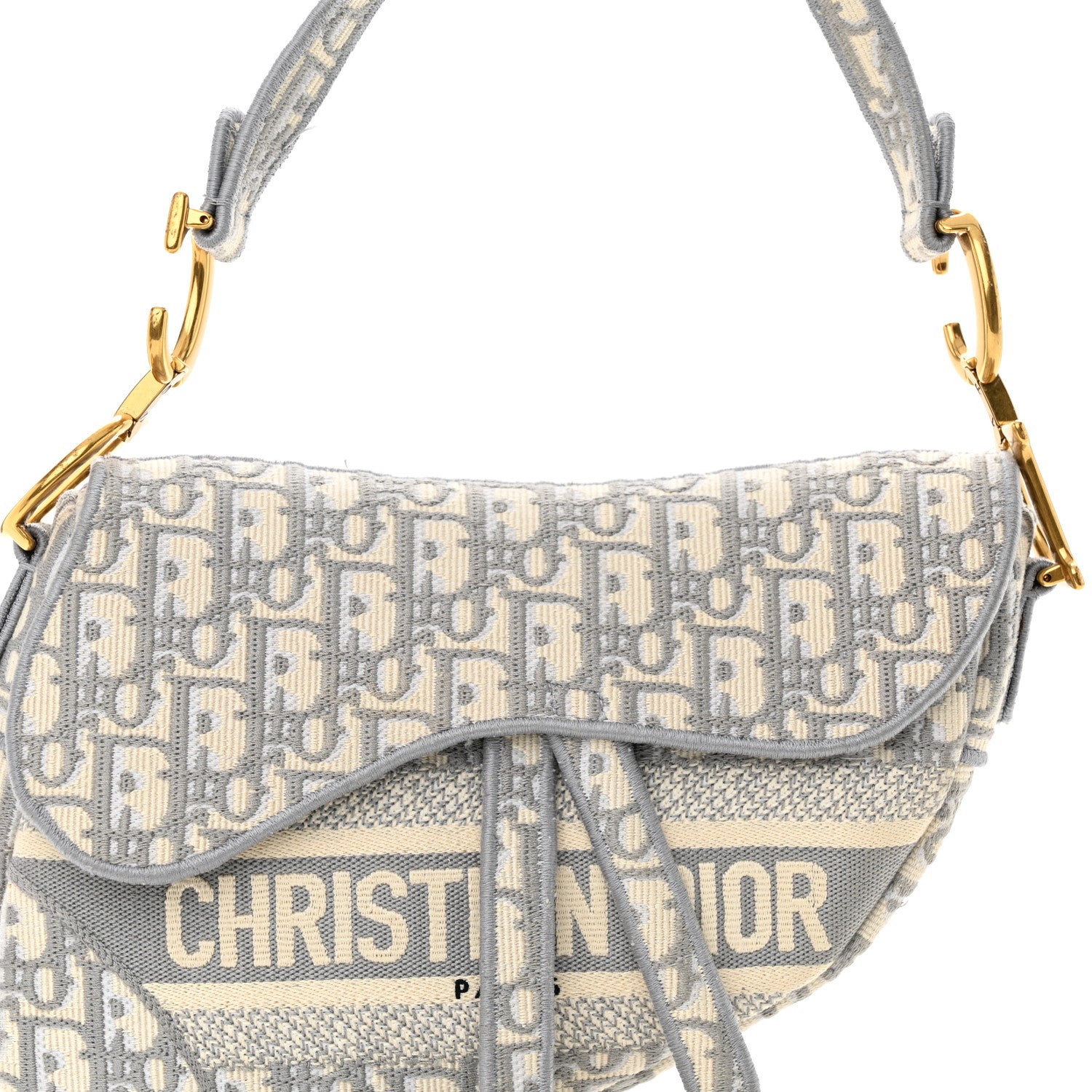 Christian Dior Oblique Embroidered Saddle Bag Gray 8 of 13