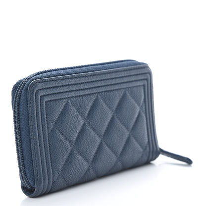 Chanel Caviar Quilted Boy Small Zip Around Wallet Blue 3 of 10