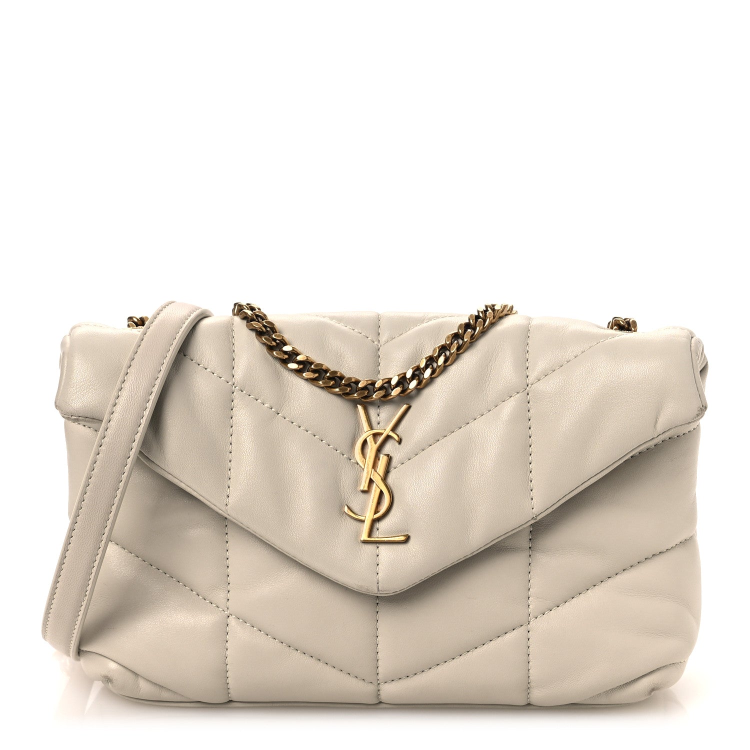Saint Laurent Lambskin Quilted Toy Loulou Puffer Monogram Chain Satchel Crema Soft 1 of 14