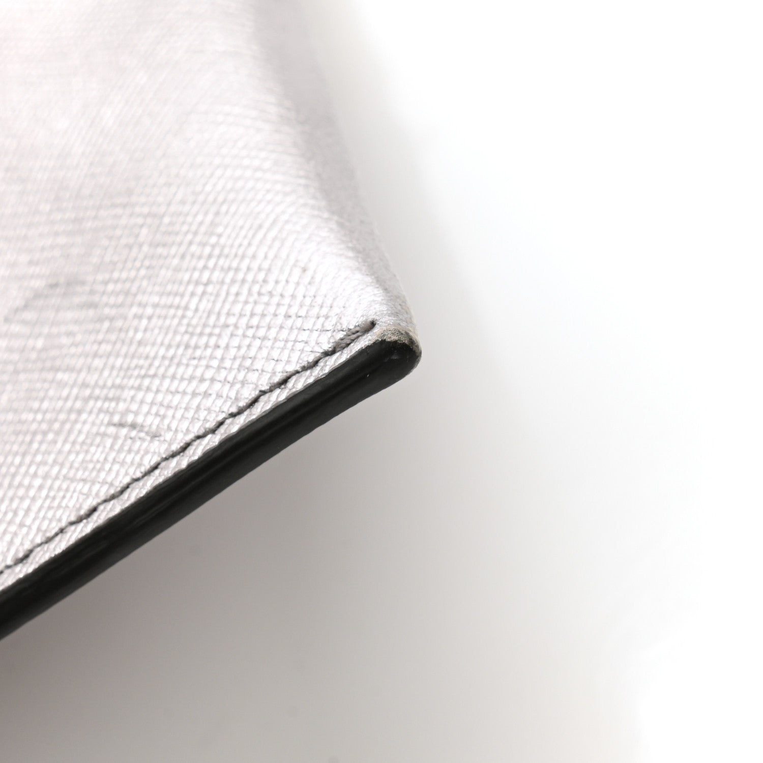 Prada Metallic Saffiano Hand Strap Clutch Silver 10 of 10