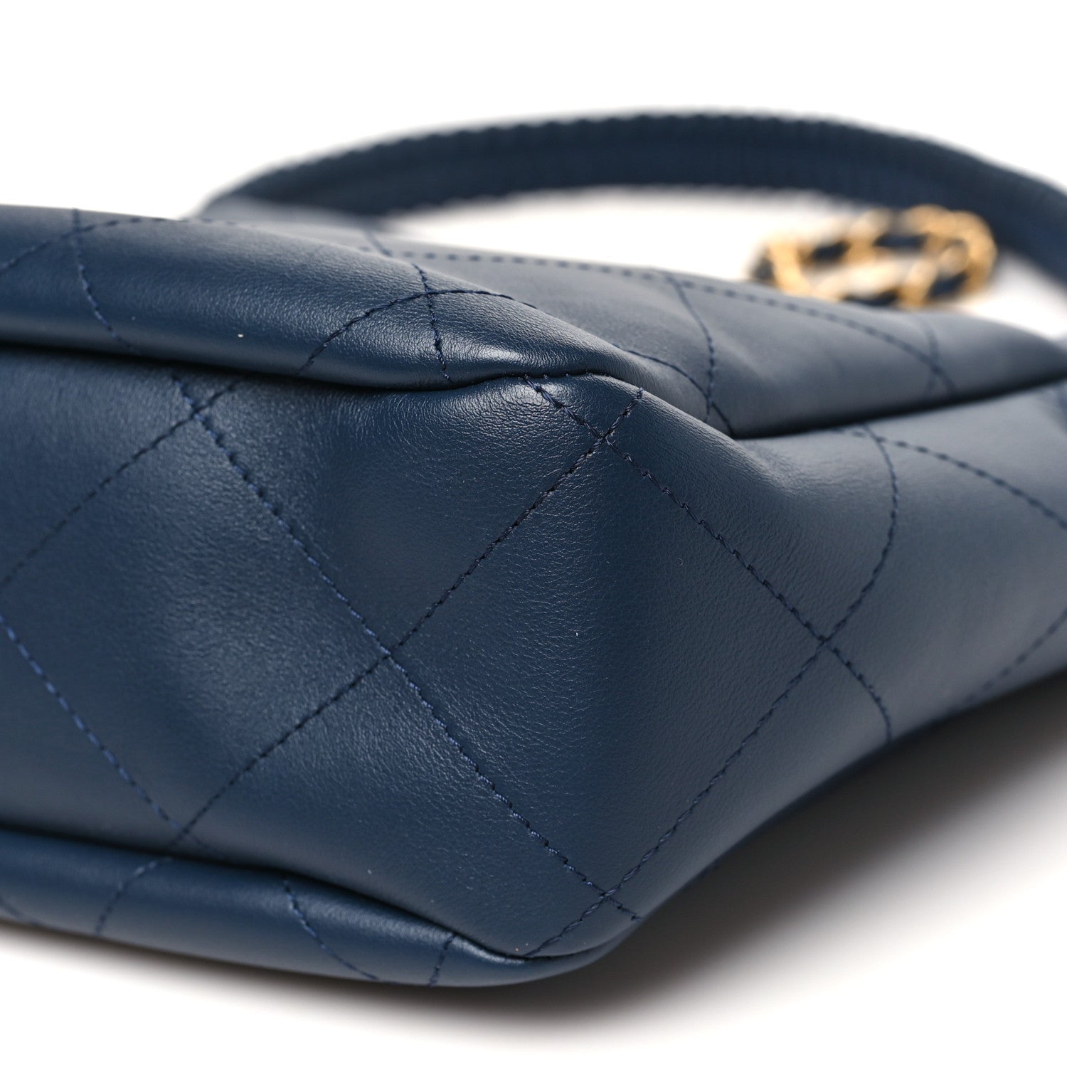 Chanel Calfskin Quilted Braided Handle Chain Hobo Navy Blue