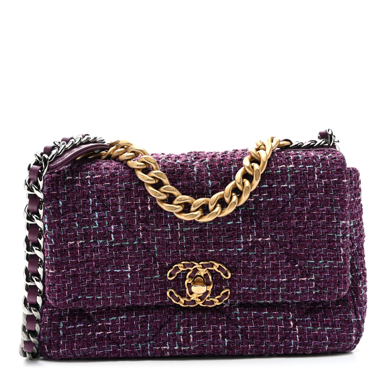 Tweed Quilted Medium Chanel 19 Flap Purple