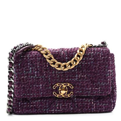 Chanel Tweed Quilted Medium Chanel 19 Flap Purple 1 of 9