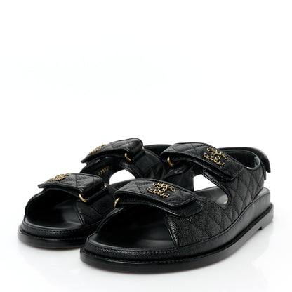 Chanel Grained Calfskin Velcro Dad Sandals 39.5 Black 4 of 10