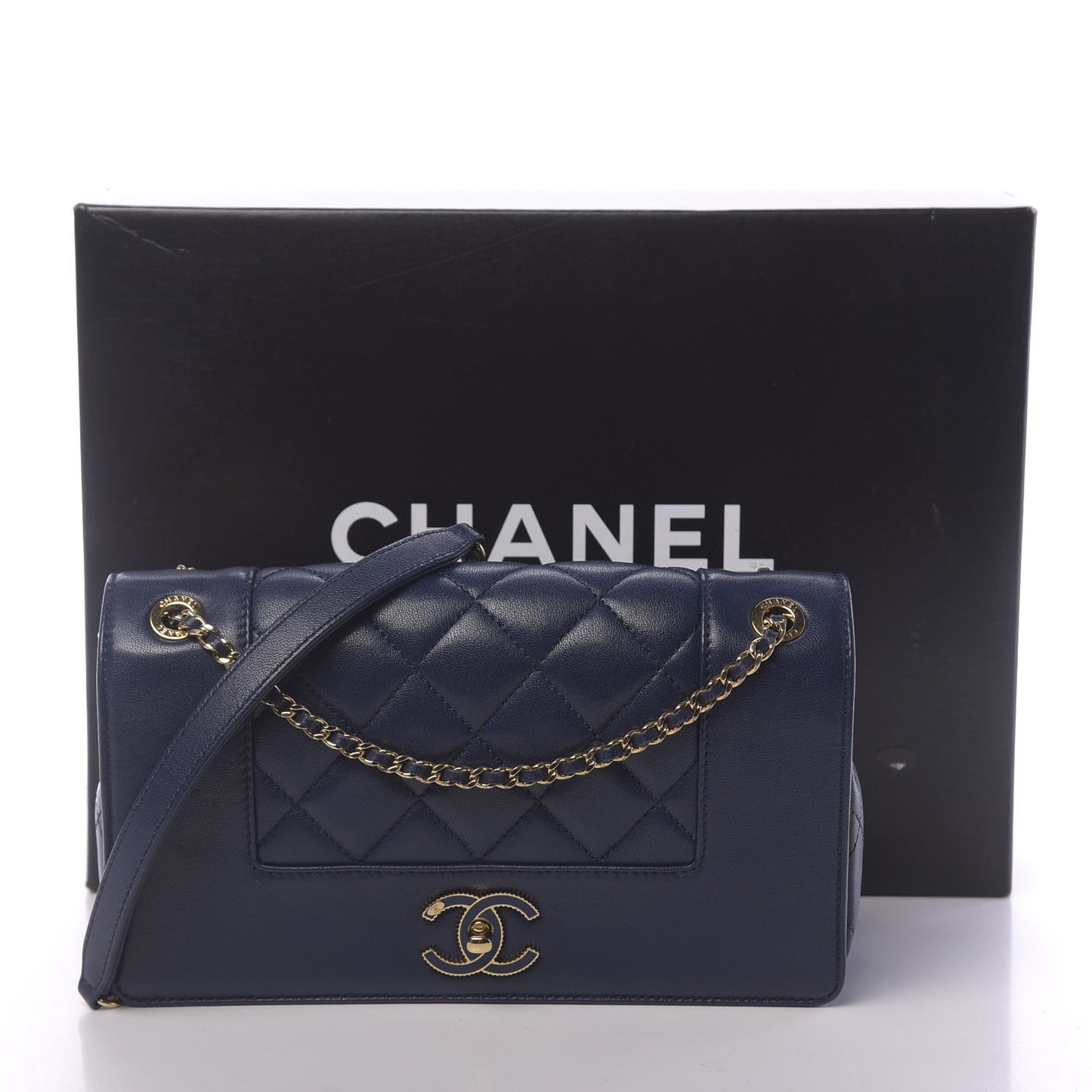 Sheepskin Quilted Medium Vintage Mademoiselle Flap Dark Navy