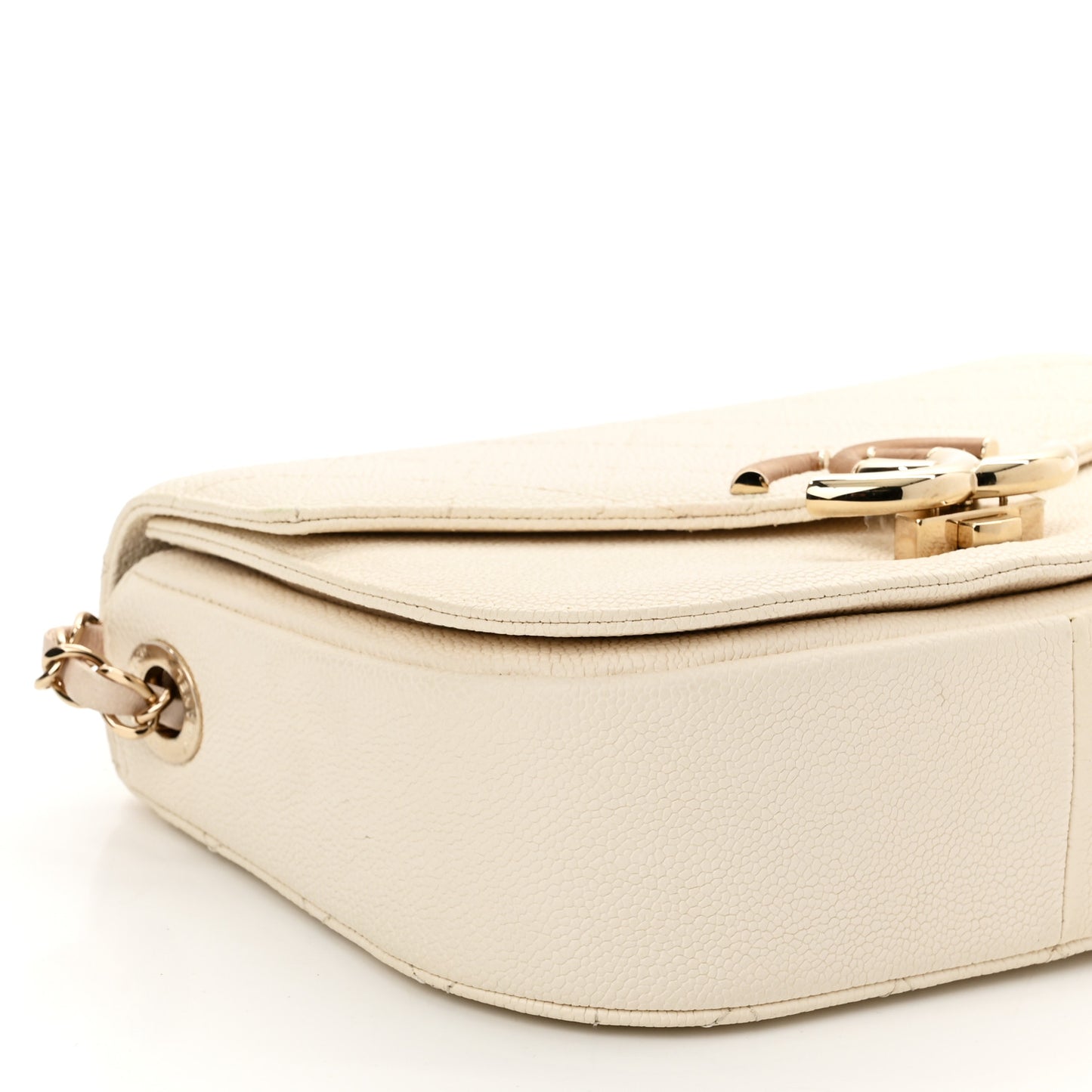 Grained Calfskin Quilted Small Cuba Top Handle Flap White