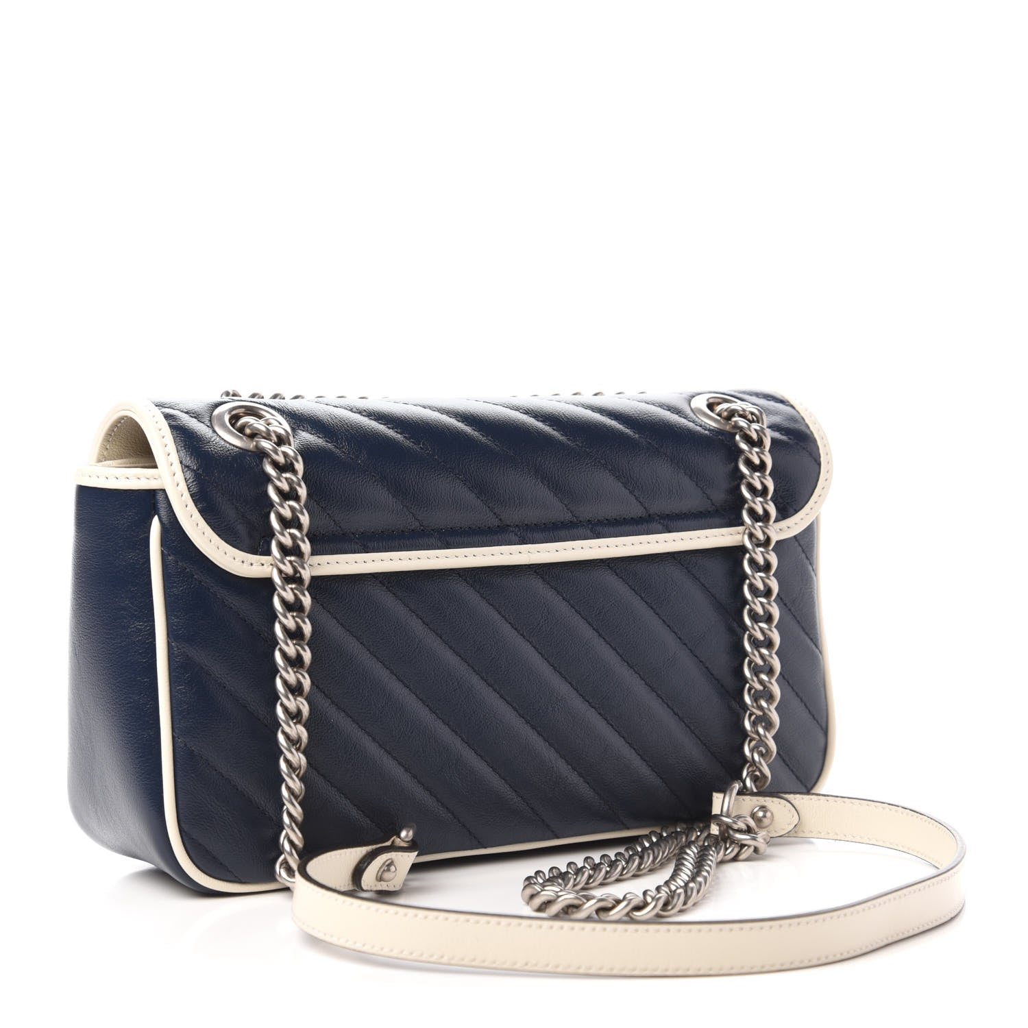 Gucci Vintage Effect Calfskin Matelasse Diagonal Small Torchon GG Marmont Shoulder Bag Blue Agata Mystic White 4 of 11