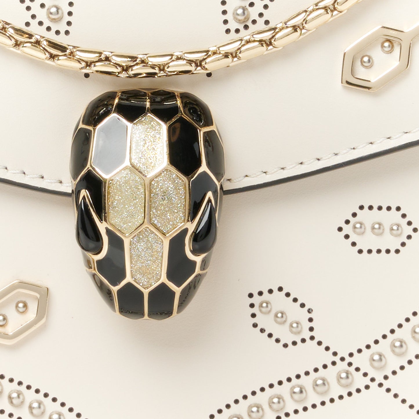 Calfskin Studded Serpenti In Love Forever Crossbody Bag White