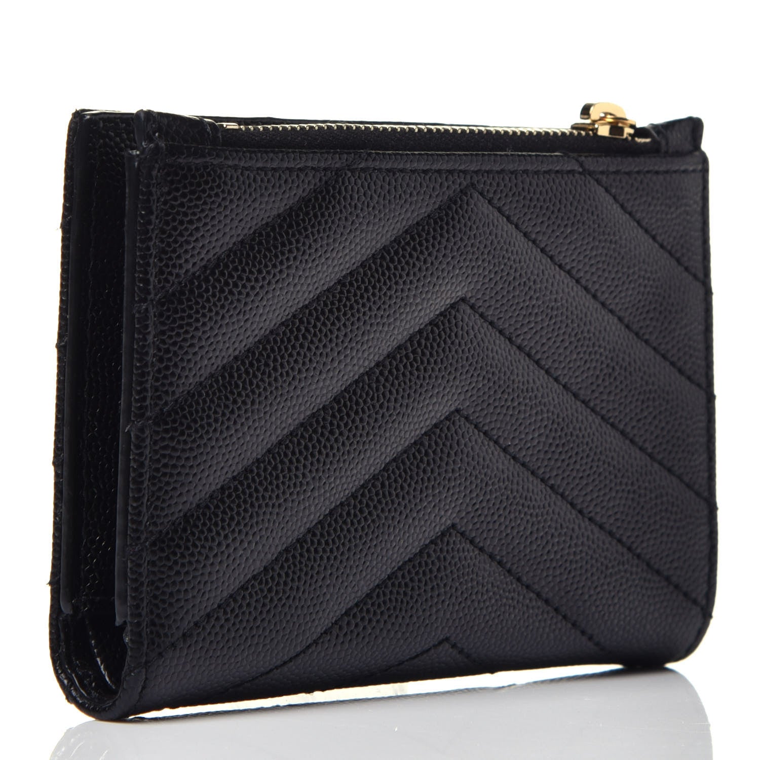 Saint Laurent Grain De Poudre Matelasse Chevron Monogram Zipped Two-Part Wallet Black 3 of 7