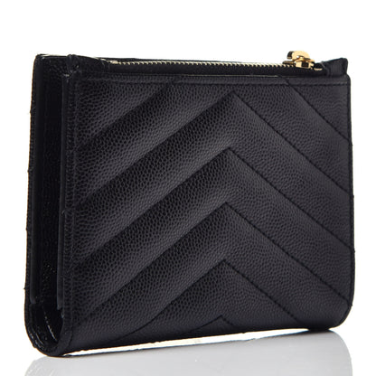 Saint Laurent Grain De Poudre Matelasse Chevron Monogram Zipped Two-Part Wallet Black 3 of 7