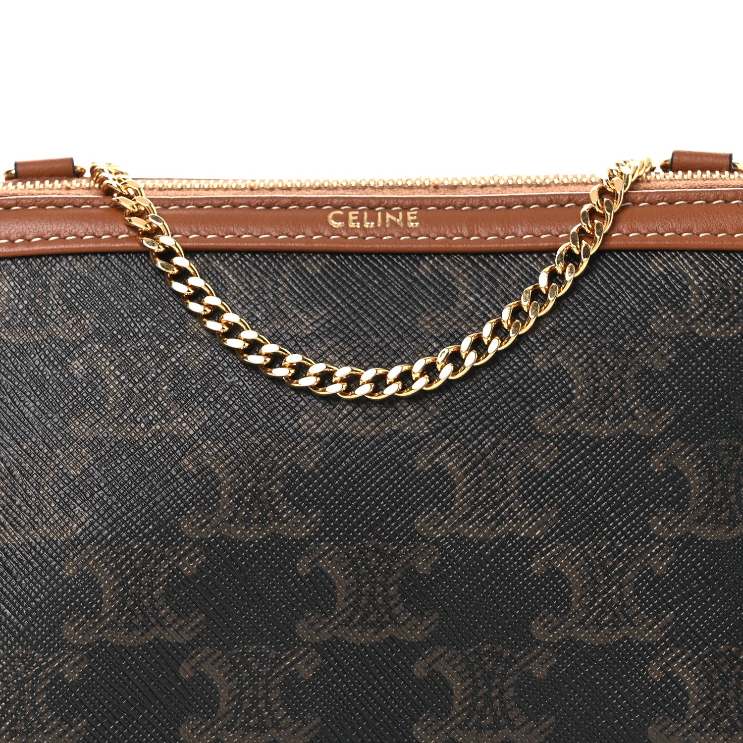 Celine Triomphe Canvas Lambskin Clutch On Chain Tan 8 of 10