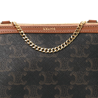 Celine Triomphe Canvas Lambskin Clutch On Chain Tan 8 of 10
