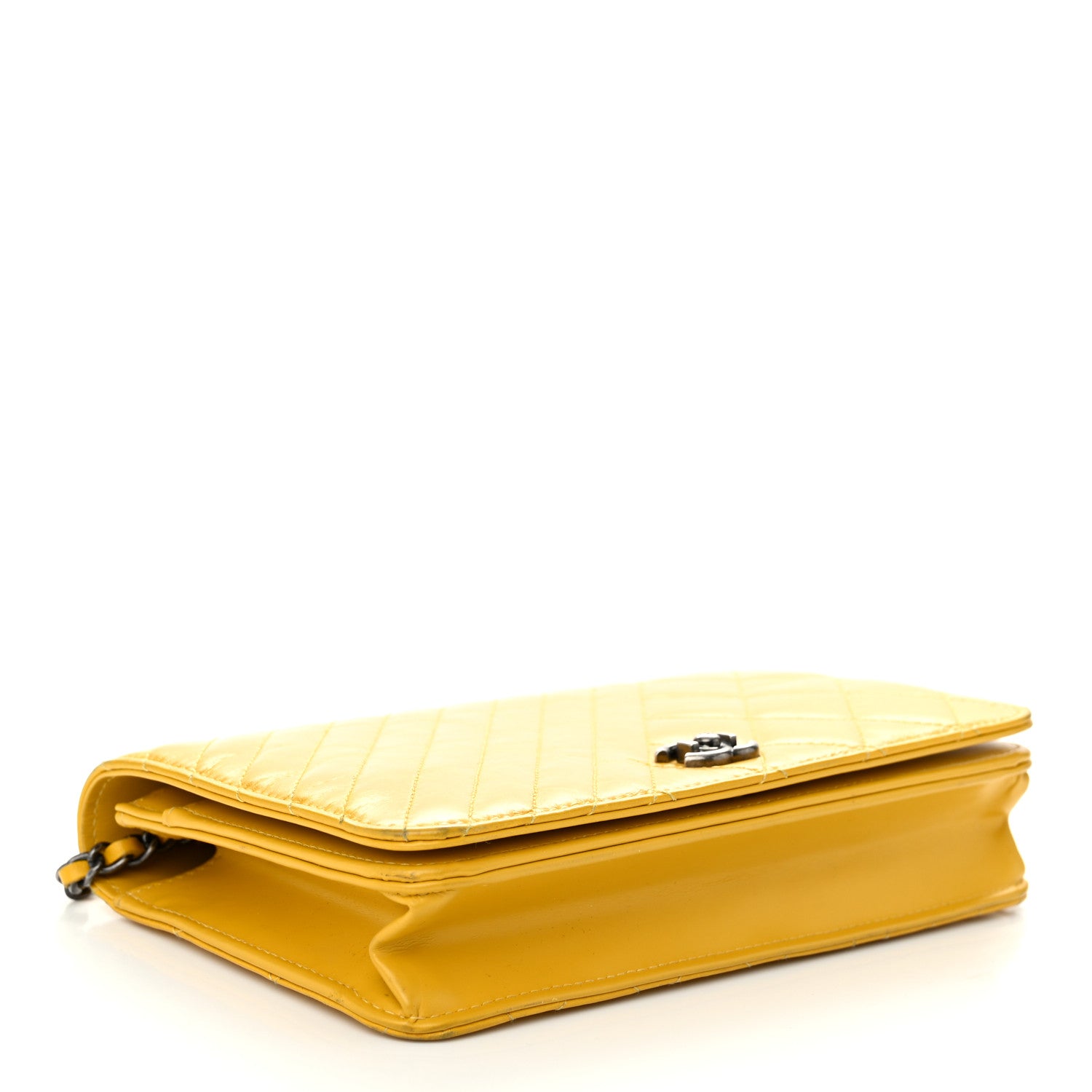 Chanel Glazed Calfskin Quilted Coco Boy Wallet On Chain WOC Dark Yellow 4 of 12