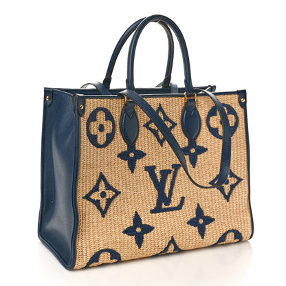 Louis Vuitton Raffia Calfskin Monogram Giant Onthego MM Blue 3 of 10