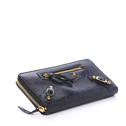 Balenciaga Agneau Classic Gold Hardware Continental Zip Around Wallet Black 3 of 5