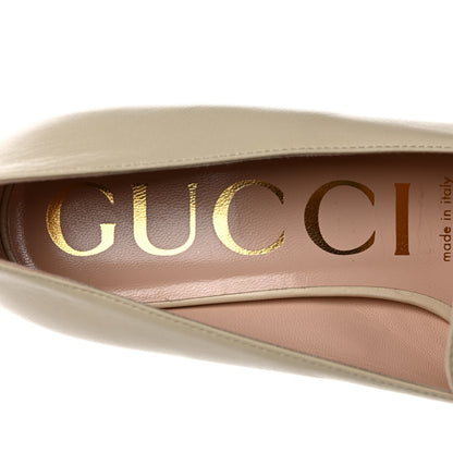 Gucci Malaga Kid Sylvie Web Chain Mid Heel Loafers 37 Vintage White 6 of 8