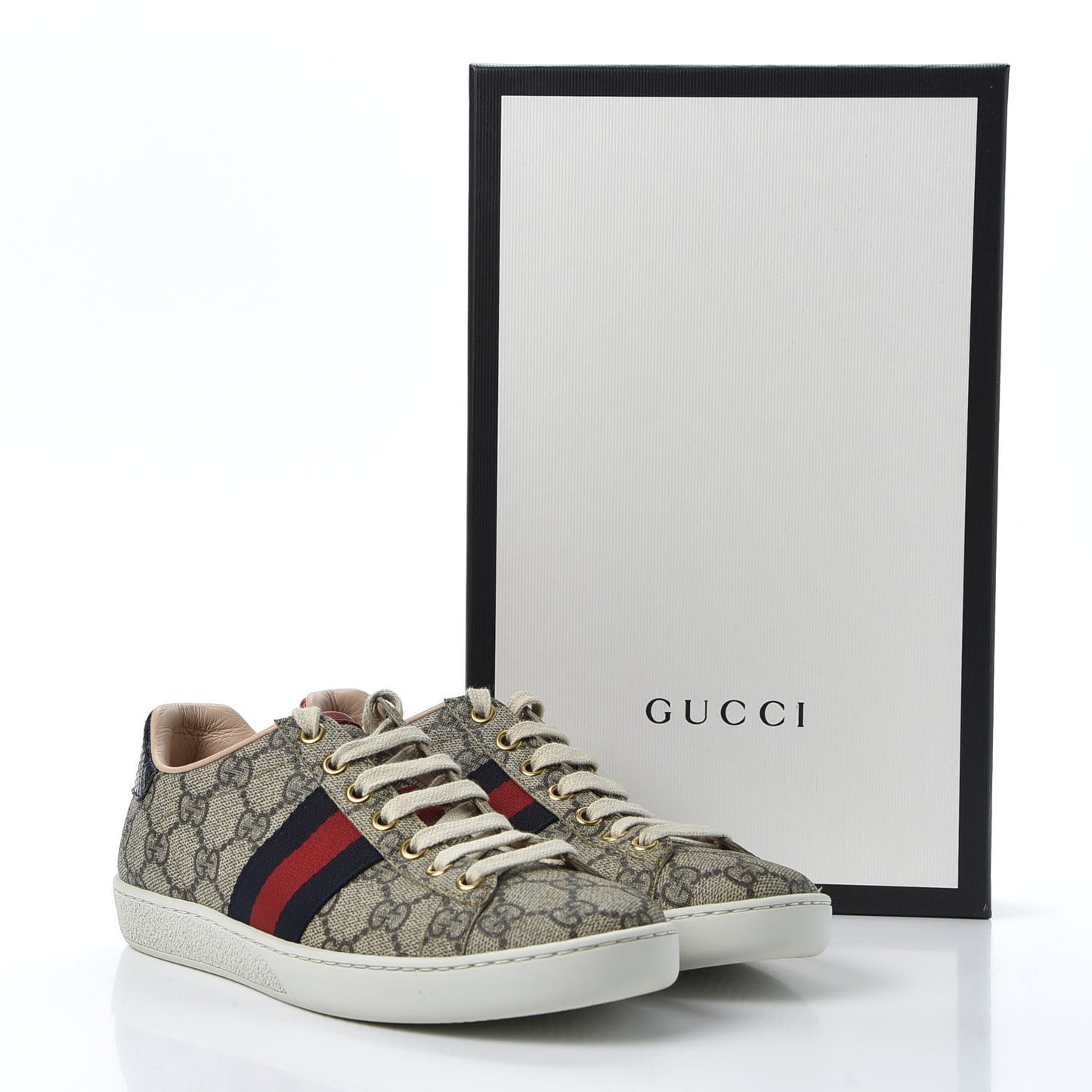 GG Supreme Monogram Womens Ace Low-Top Sneaker 35 Beige