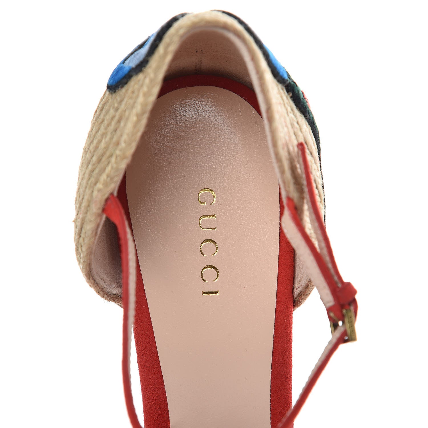 Gucci Kid Scamosciato Ophelia Espadrille Platform Wedge Sandals 37 Hibiscus Rd 7 of 9