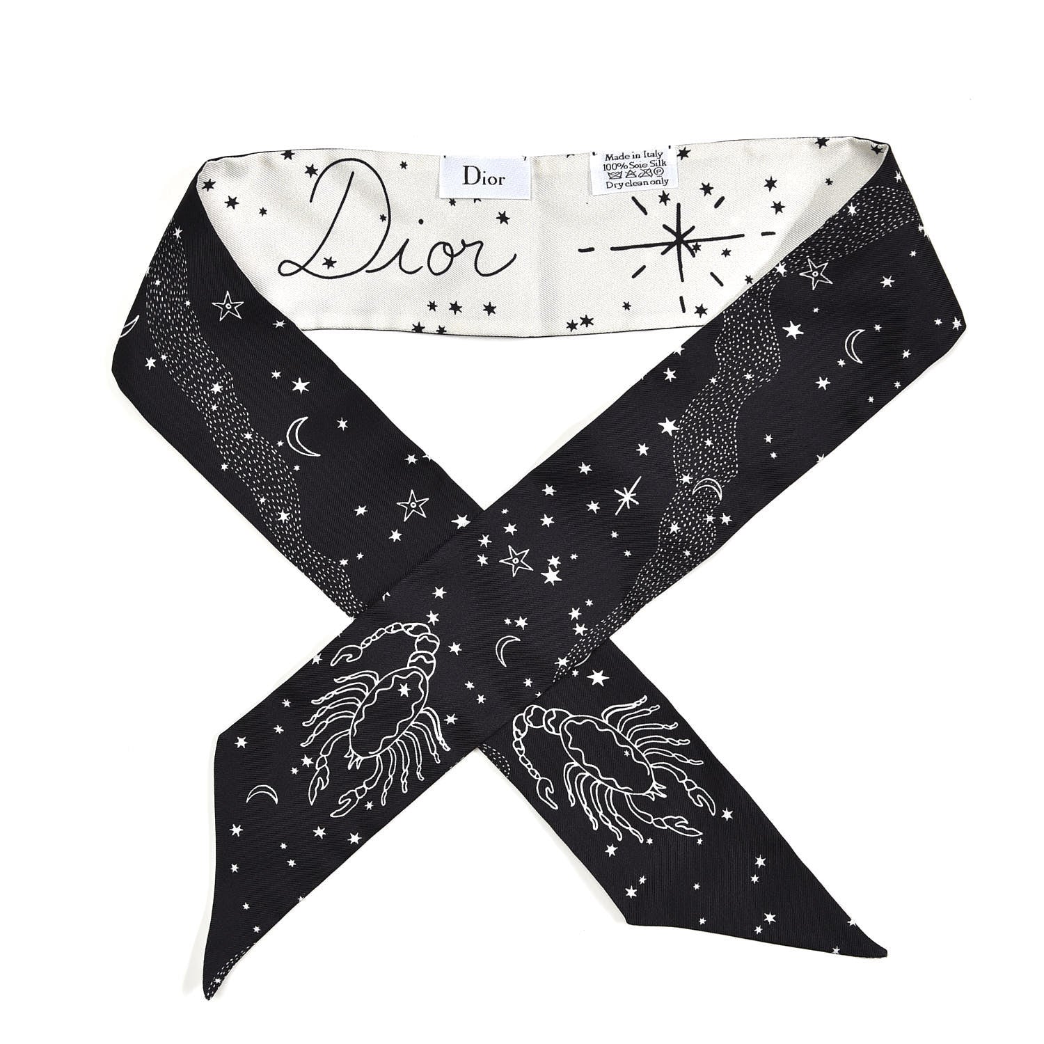 Christian Dior Silk Zodiac Scorpio Mitzah Scarf Black 1 of 5