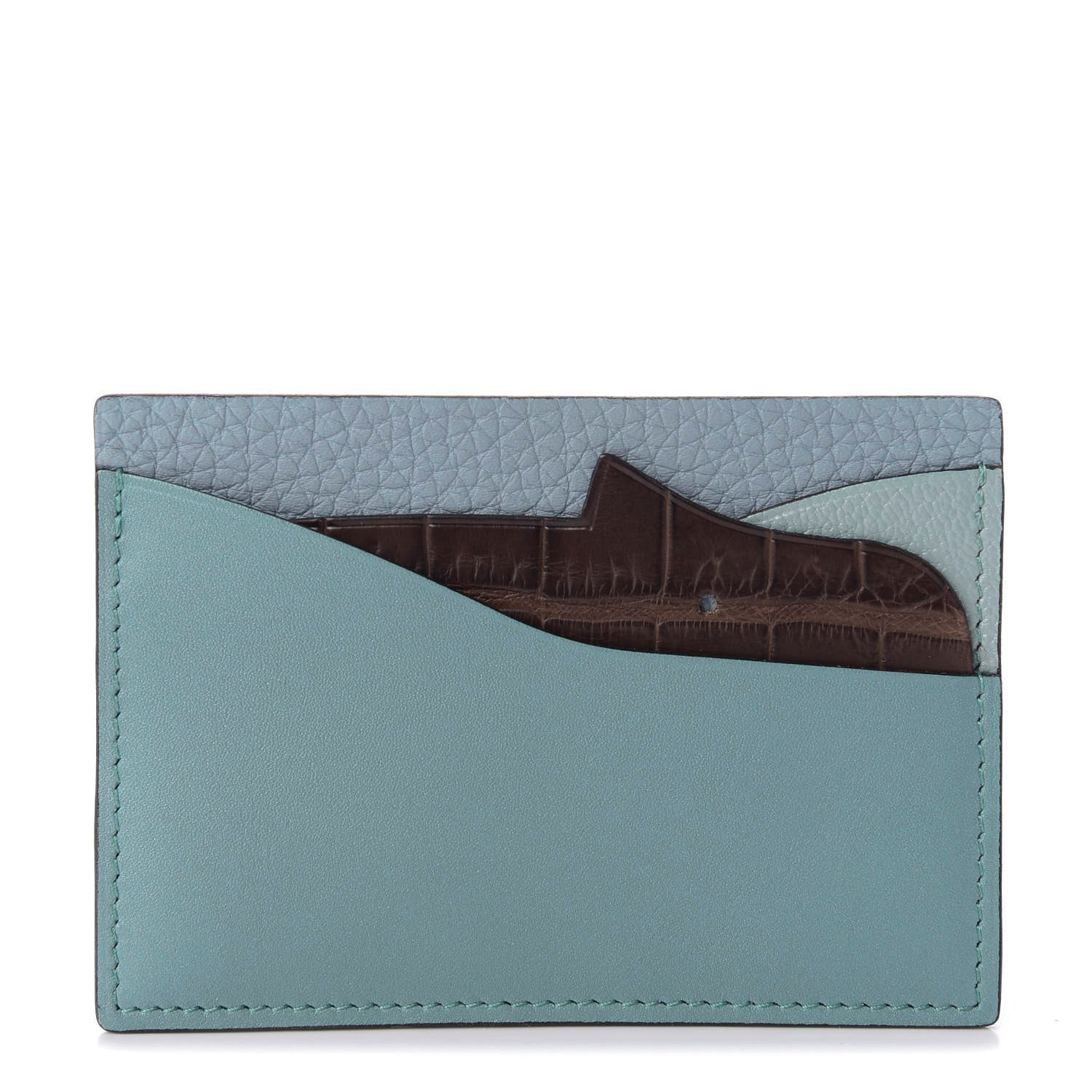 Hermes Swift Togo Crocodile Hippopotame Petit H Card Case Bleu Saint Cyr Bleu Lin Ciel Chocolate 1 of 7