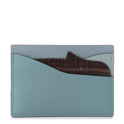 Hermes Swift Togo Crocodile Hippopotame Petit H Card Case Bleu Saint Cyr Bleu Lin Ciel Chocolate 1 of 7