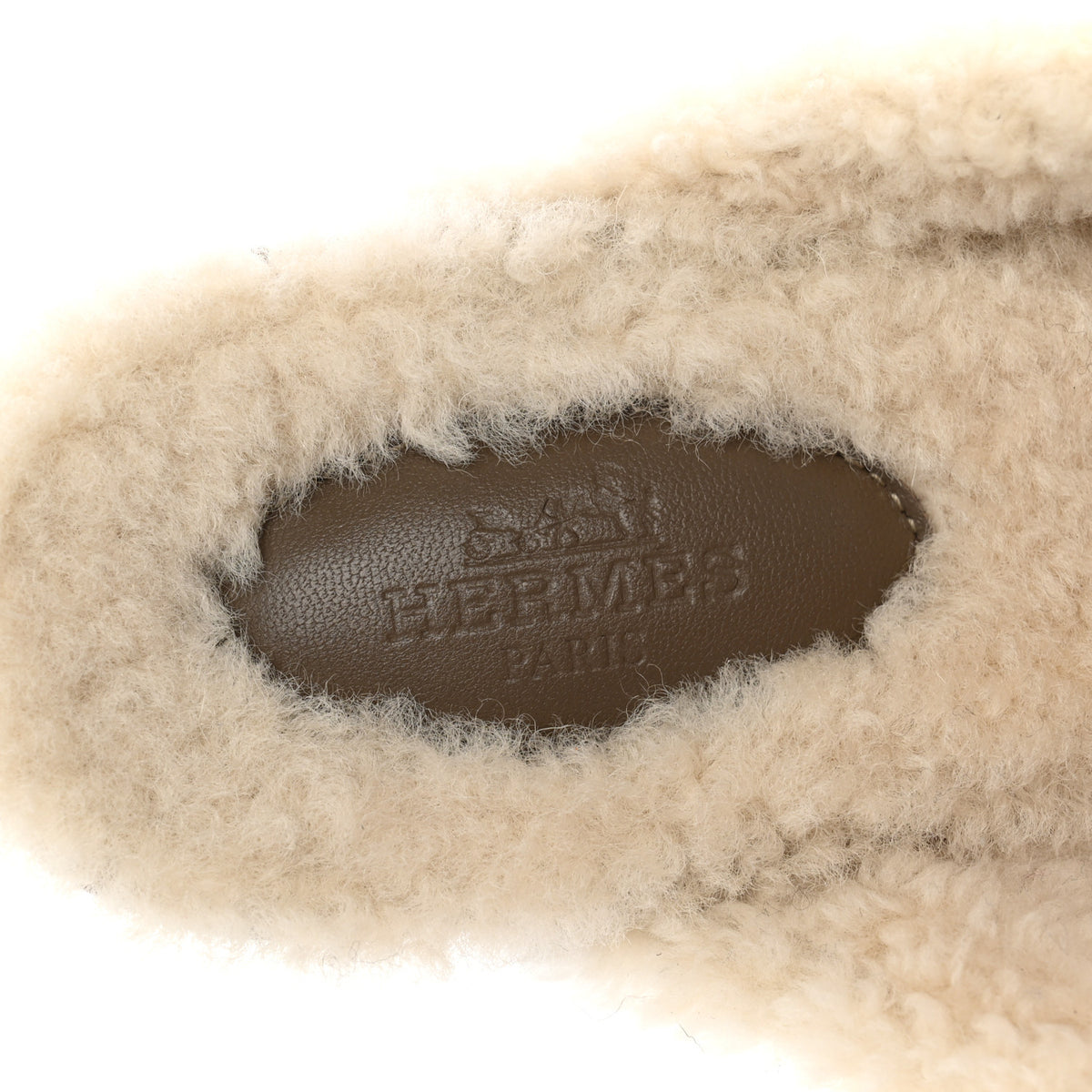 Hermes Suede Goatskin Shearling Womens Oz Mules 39 Etoupe Ecru 8 of 13
