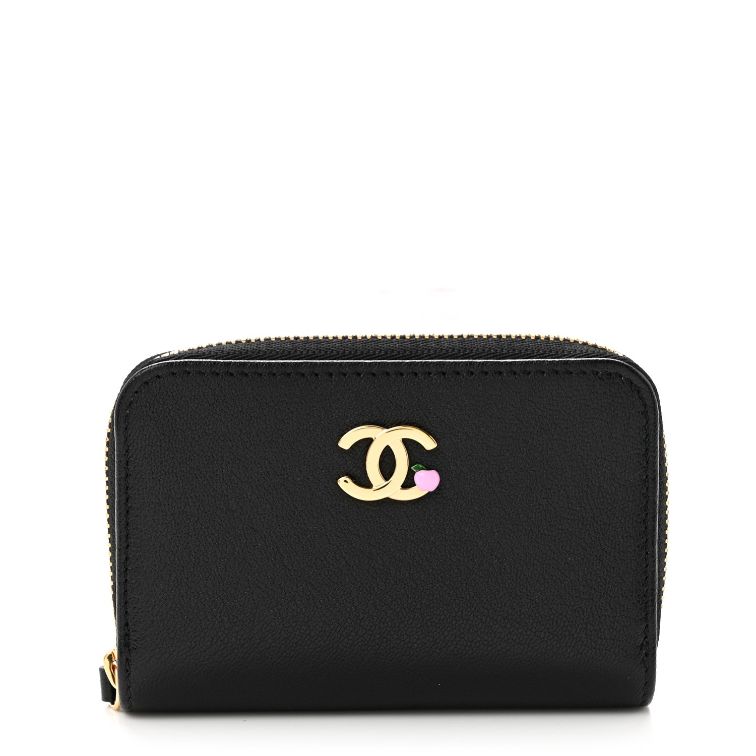 Chanel Grained Goatskin CC Apple Zip Coin Purse Black 1 of 7