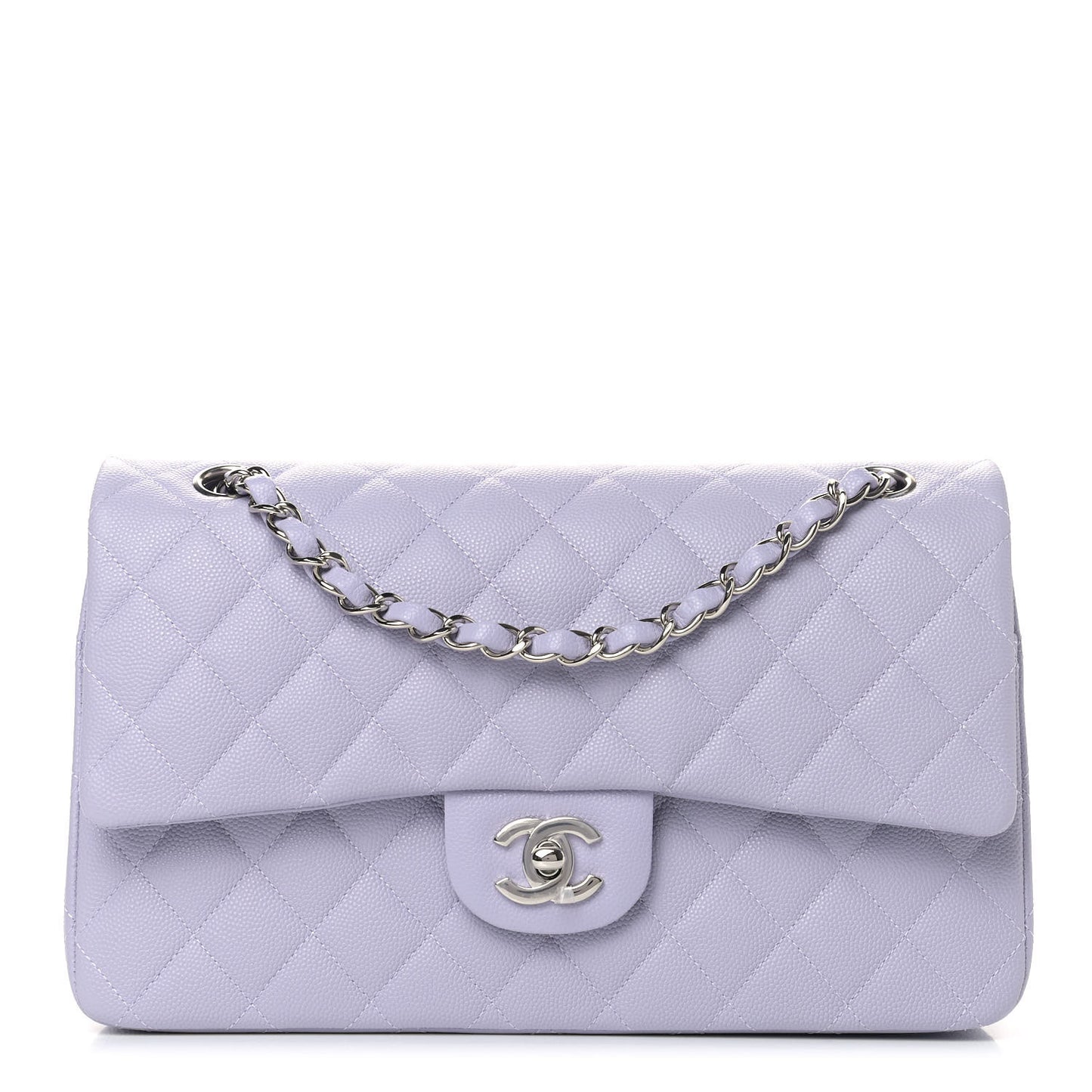 Caviar Quilted Medium Double Flap Light Purple