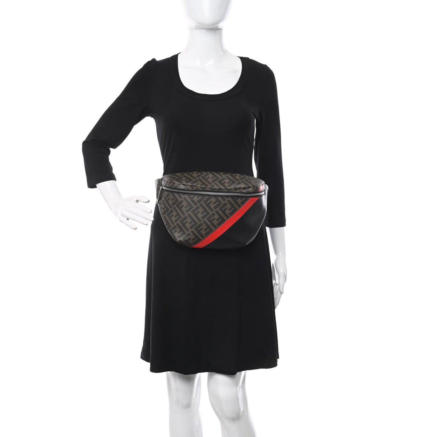 Glazed Fabric Vitello Liberty FF 1974 Diagonal Belt Bag Tobacco Rosso Black