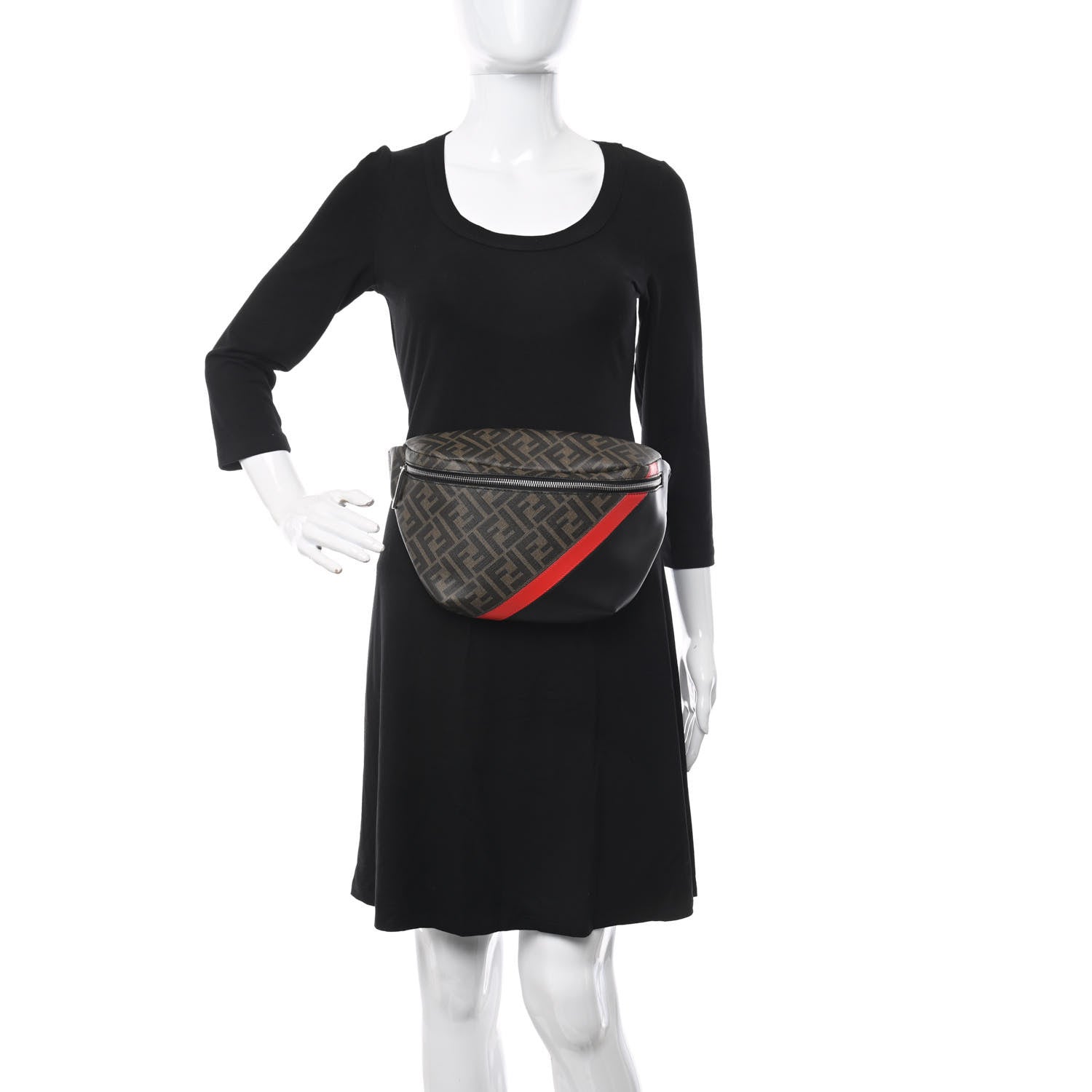 Fendi Glazed Fabric Vitello Liberty FF 1974 Diagonal Belt Bag Tobacco Rosso Black 2 of 9