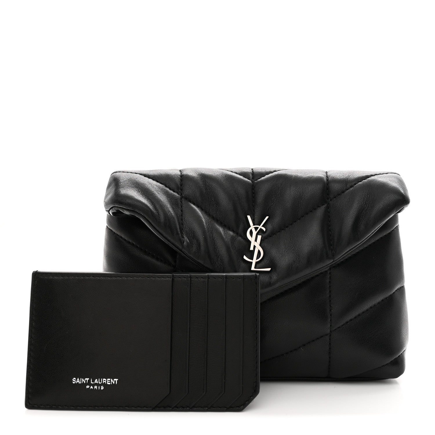 Saint Laurent Lambskin Monogram Loulou Puffer Pouch Clutch Black 3 of 11